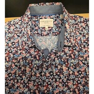 Construct Mens Shirt 4 Way Stretch Medium Floral Button Up Long Sleeve